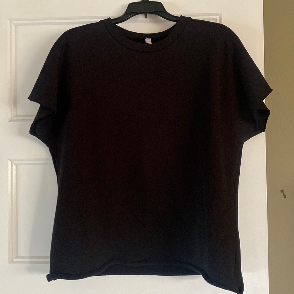 OAK Cut off sweatshirt raw hem short sleeve. Black SMALL